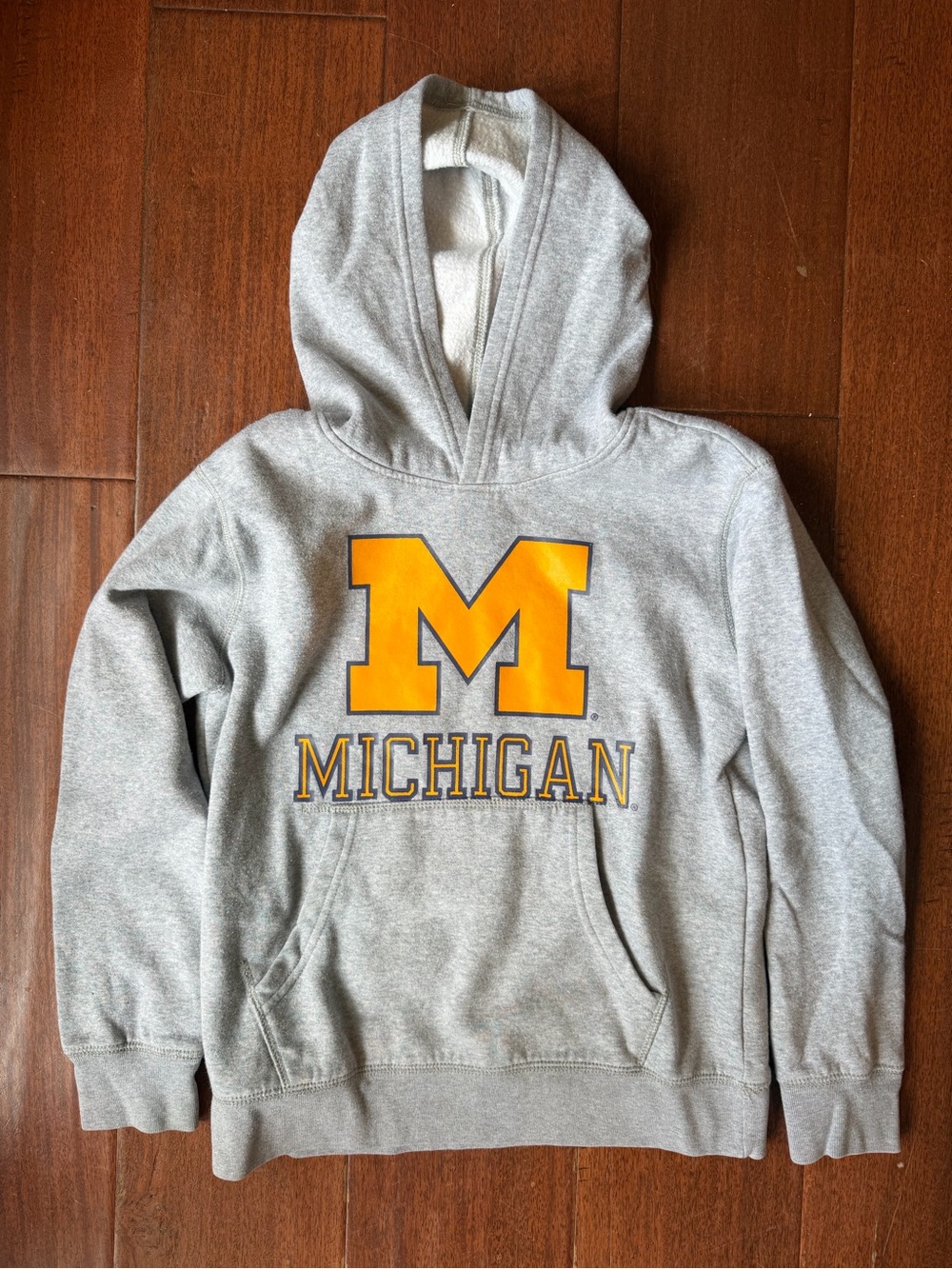 Michigan Wolverines Football Youth Gray Hooded Sweatshirt with Yellow M Logo